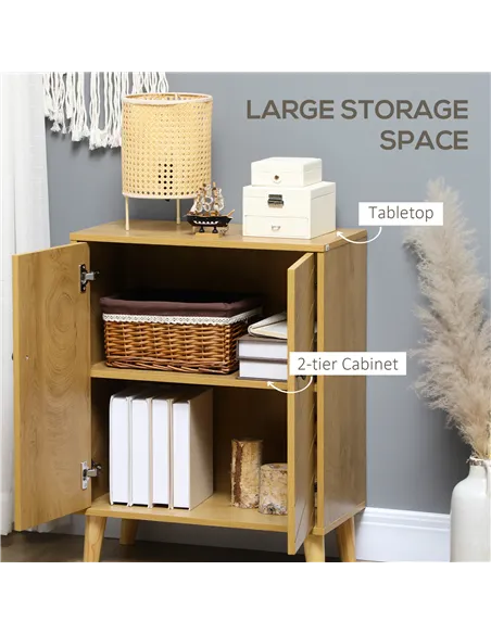 HOMCOM Vintage Storage Cabinet with Double Chevron Doors and Pine Wood Legs, Side Cabinet for Living Room, Kitchen, Bedroom