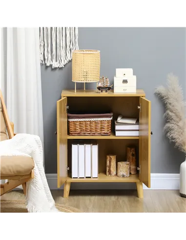 HOMCOM Vintage Storage Cabinet with Double Chevron Doors and Pine Wood Legs, Side Cabinet for Living Room, Kitchen, Bedroom