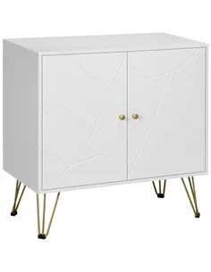 HOMCOM Storage Cabinet Slim Sideboard with Golden Hairpin Legs Adjustable Shelves for Living Room Dining Room Hallway White
