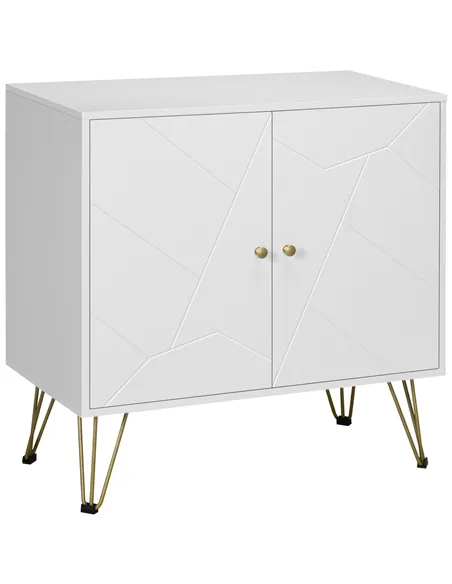 HOMCOM Storage Cabinet Slim Sideboard with Golden Hairpin Legs Adjustable Shelves for Living Room Dining Room Hallway White