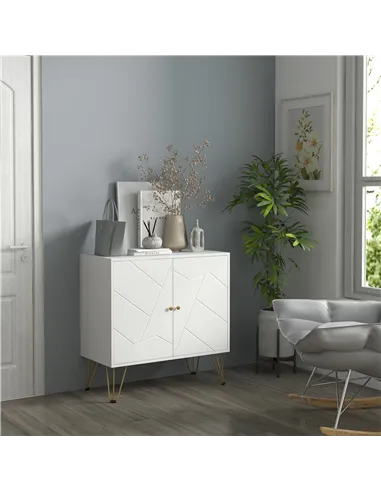 HOMCOM Storage Cabinet Slim Sideboard with Golden Hairpin Legs Adjustable Shelves for Living Room Dining Room Hallway White