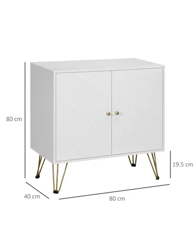 HOMCOM Storage Cabinet Slim Sideboard with Golden Hairpin Legs Adjustable Shelves for Living Room Dining Room Hallway White