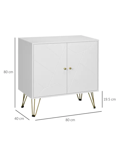 HOMCOM Storage Cabinet Slim Sideboard with Golden Hairpin Legs Adjustable Shelves for Living Room Dining Room Hallway White