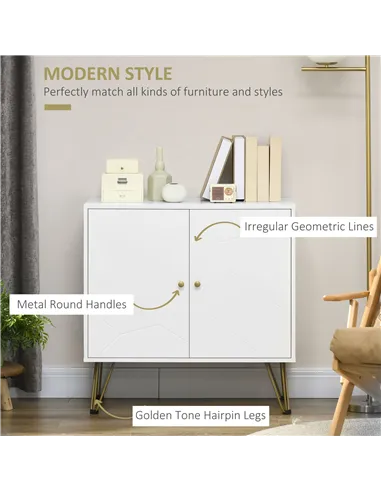 HOMCOM Storage Cabinet Slim Sideboard with Golden Hairpin Legs Adjustable Shelves for Living Room Dining Room Hallway White