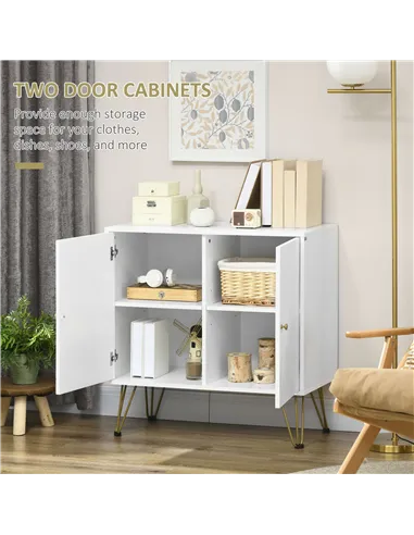 HOMCOM Storage Cabinet Slim Sideboard with Golden Hairpin Legs Adjustable Shelves for Living Room Dining Room Hallway White