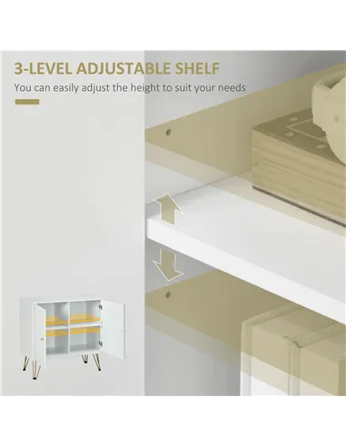 HOMCOM Storage Cabinet Slim Sideboard with Golden Hairpin Legs Adjustable Shelves for Living Room Dining Room Hallway White
