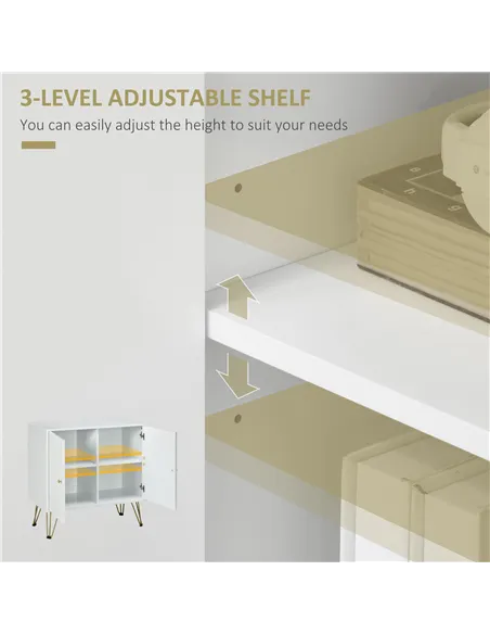 HOMCOM Storage Cabinet Slim Sideboard with Golden Hairpin Legs Adjustable Shelves for Living Room Dining Room Hallway White