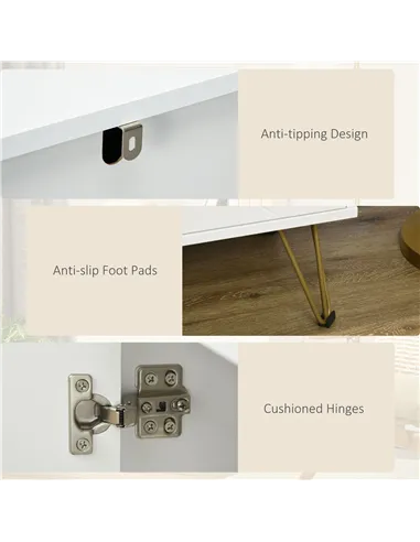 HOMCOM Storage Cabinet Slim Sideboard with Golden Hairpin Legs Adjustable Shelves for Living Room Dining Room Hallway White