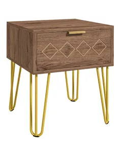 HOMCOM Bedside Table with Drawer, Wooden Nightstand, Modern Sofa Side Table with Gold Tone Metal Legs for Bedroom