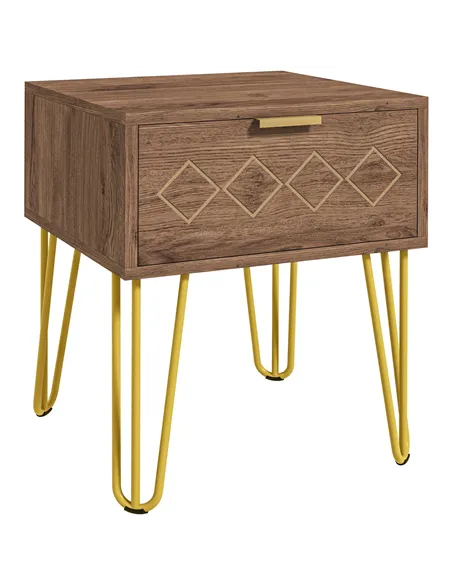 HOMCOM Bedside Table with Drawer, Wooden Nightstand, Modern Sofa Side Table with Gold Tone Metal Legs for Bedroom