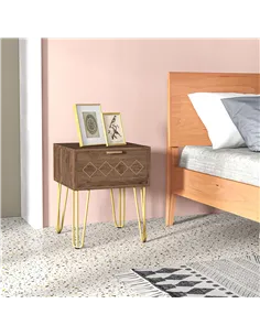 HOMCOM Bedside Table with Drawer, Wooden Nightstand, Modern Sofa Side Table with Gold Tone Metal Legs for Bedroom 2