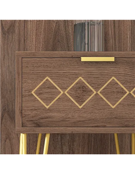 HOMCOM Bedside Table with Drawer, Wooden Nightstand, Modern Sofa Side Table with Gold Tone Metal Legs for Bedroom