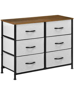 HOMCOM Fabric Chest of Drawers, Storage Drawers, Industrial Bedroom Dresser with 6 Fabric Drawers, Steel Frame and Wooden Top fo