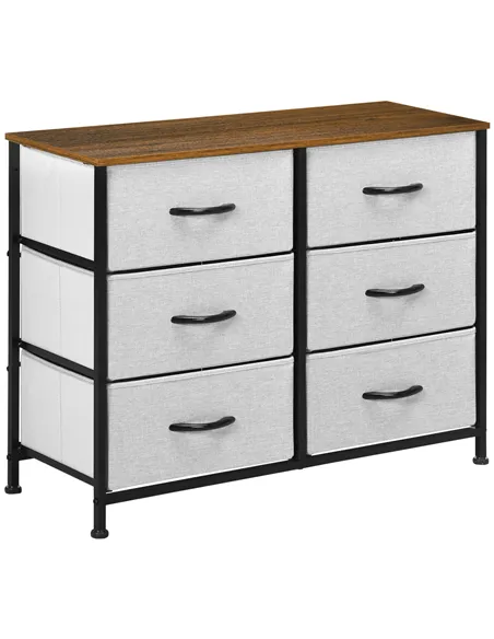 HOMCOM Fabric Chest of Drawers, Storage Drawers, Industrial Bedroom Dresser with 6 Fabric Drawers, Steel Frame and Wooden Top fo