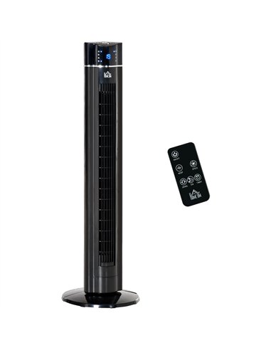 HOMCOM 42" Anion Tower Fan Cooling for Bedroom with 3 Speed, 3 Modes, 8h Timer, Oscillating, LED Panel, Remote Controller, Black