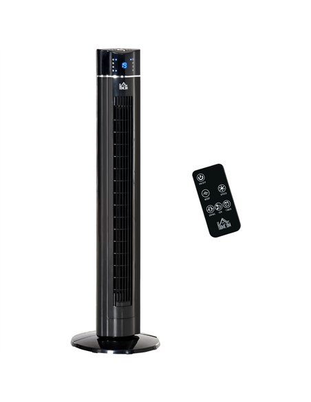 HOMCOM 42" Anion Tower Fan Cooling for Bedroom with 3 Speed, 3 Modes, 8h Timer, Oscillating, LED Panel, Remote Controller, Black