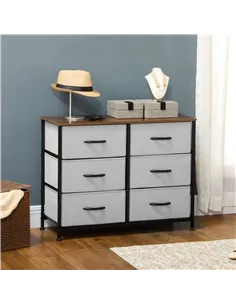 HOMCOM Fabric Chest of Drawers, Storage Drawers, Industrial Bedroom Dresser with 6 Fabric Drawers, Steel Frame and Wooden Top fo 2