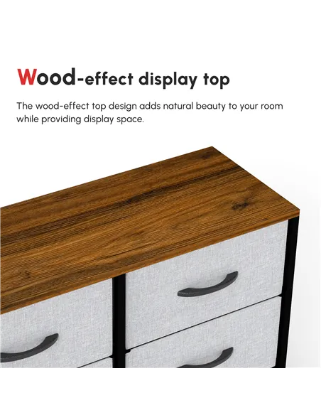 HOMCOM Fabric Chest of Drawers, Storage Drawers, Industrial Bedroom Dresser with 6 Fabric Drawers, Steel Frame and Wooden Top fo