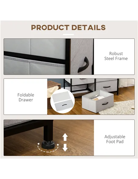 HOMCOM Fabric Chest of Drawers, Storage Drawers, Industrial Bedroom Dresser with 6 Fabric Drawers, Steel Frame and Wooden Top fo