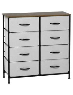 HOMCOM Fabric Chest of Drawers, Industrial Bedroom Dresser with 8 Fabric Drawers, Steel Frame and Wooden Top for Nursery, Living