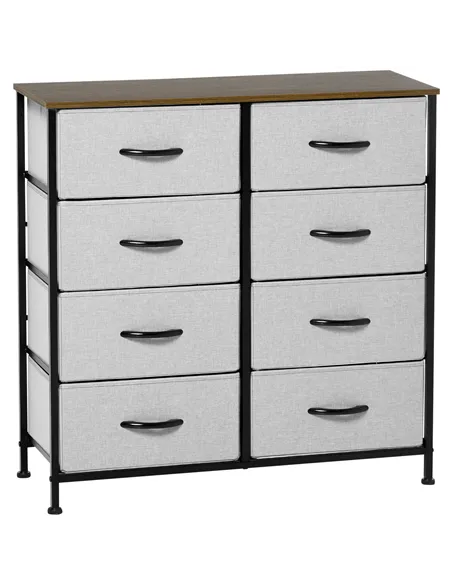 HOMCOM Fabric Chest of Drawers, Industrial Bedroom Dresser with 8 Fabric Drawers, Steel Frame and Wooden Top for Nursery, Living