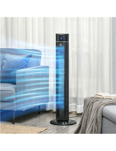 HOMCOM 42" Anion Tower Fan Cooling for Bedroom with 3 Speed, 3 Modes, 8h Timer, Oscillating, LED Panel, Remote Controller, Black
