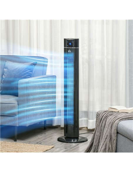 HOMCOM 42" Anion Tower Fan Cooling for Bedroom with 3 Speed, 3 Modes, 8h Timer, Oscillating, LED Panel, Remote Controller, Black