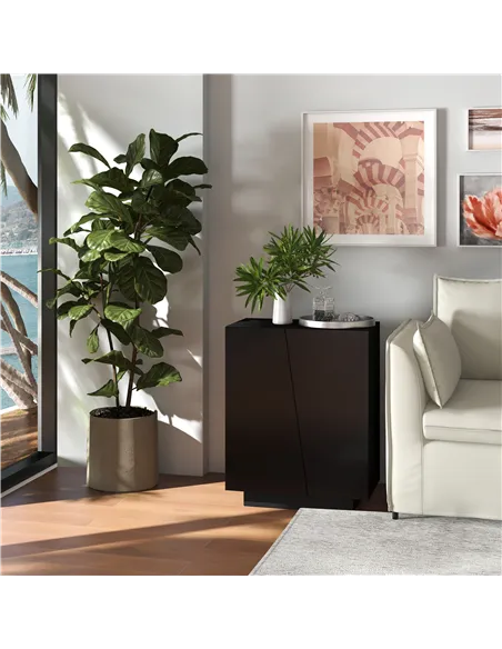 HOMCOM High Gloss Storage Cabinet, Freestanding Storage Cupboard with Adjustable Shelves for Living Room, Bedroom, Hallway, Blac
