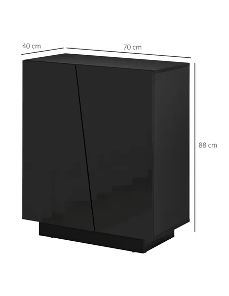 HOMCOM High Gloss Storage Cabinet, Freestanding Storage Cupboard with Adjustable Shelves for Living Room, Bedroom, Hallway, Blac