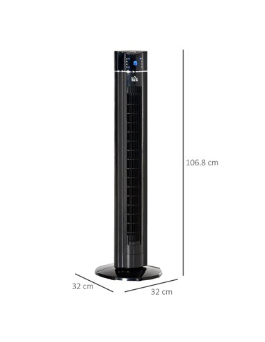 HOMCOM 42" Anion Tower Fan Cooling for Bedroom with 3 Speed, 3 Modes, 8h Timer, Oscillating, LED Panel, Remote Controller, Black