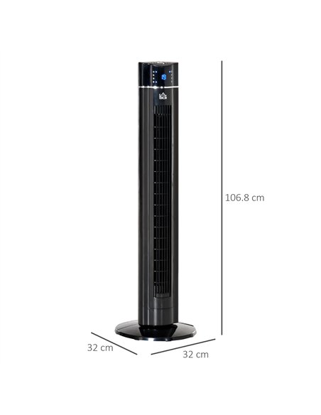 HOMCOM 42" Anion Tower Fan Cooling for Bedroom with 3 Speed, 3 Modes, 8h Timer, Oscillating, LED Panel, Remote Controller, Black
