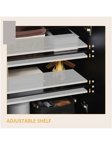 HOMCOM High Gloss Storage Cabinet, Freestanding Storage Cupboard with Adjustable Shelves for Living Room, Bedroom, Hallway, Blac