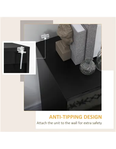 HOMCOM High Gloss Storage Cabinet, Freestanding Storage Cupboard with Adjustable Shelves for Living Room, Bedroom, Hallway, Blac