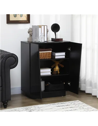 HOMCOM High Gloss Storage Cabinet, Freestanding Storage Cupboard with Adjustable Shelves for Living Room, Bedroom, Hallway, Blac