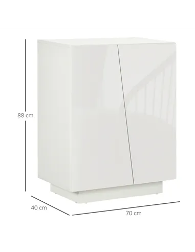 HOMCOM High Gloss Storage Cabinet, Freestanding Storage Cupboard with Adjustable Shelves for Living Room, Bedroom, Hallway, Whit