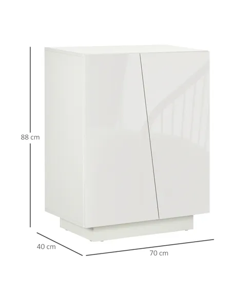 HOMCOM High Gloss Storage Cabinet, Freestanding Storage Cupboard with Adjustable Shelves for Living Room, Bedroom, Hallway, Whit