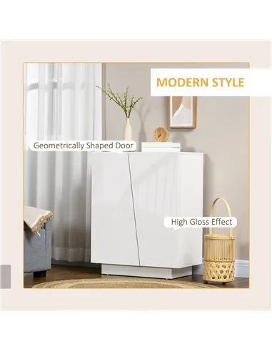 HOMCOM High Gloss Storage Cabinet, Freestanding Storage Cupboard with Adjustable Shelves for Living Room, Bedroom, Hallway, Whit