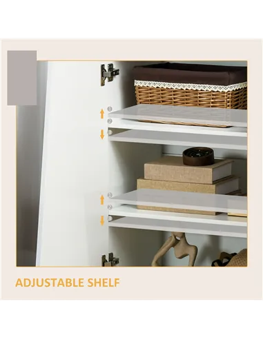 HOMCOM High Gloss Storage Cabinet, Freestanding Storage Cupboard with Adjustable Shelves for Living Room, Bedroom, Hallway, Whit