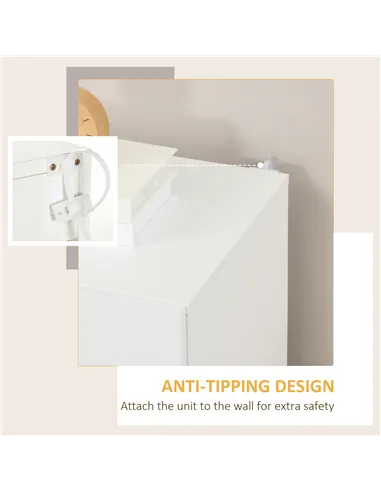 HOMCOM High Gloss Storage Cabinet, Freestanding Storage Cupboard with Adjustable Shelves for Living Room, Bedroom, Hallway, Whit