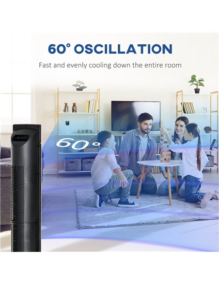 HOMCOM 42" Anion Tower Fan Cooling for Bedroom with 3 Speed, 3 Modes, 8h Timer, Oscillating, LED Panel, Remote Controller, Black