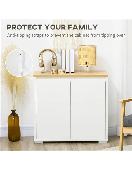 HOMCOM Kitchen Sideboard, Storage Cabinet with Double Doors and Adjustable Shelf for Living Room, Entryway, White