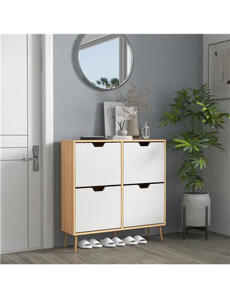 HOMCOM Shoe Storage Cabinet, 4 Flip Drawers, Shoe Organizer for 8-16 Pairs of Shoes, Natural