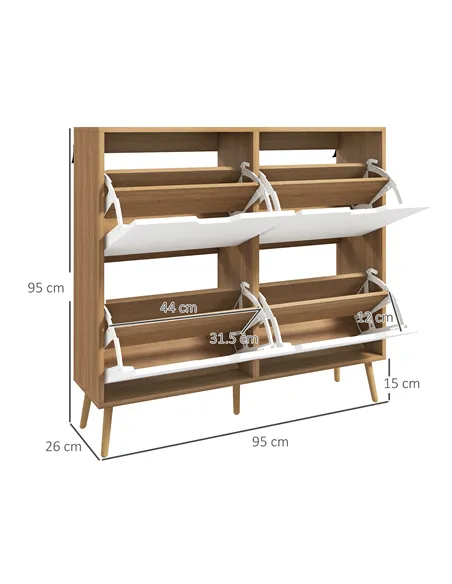 HOMCOM Shoe Storage Cabinet, 4 Flip Drawers, Shoe Organizer for 8-16 Pairs of Shoes, Natural