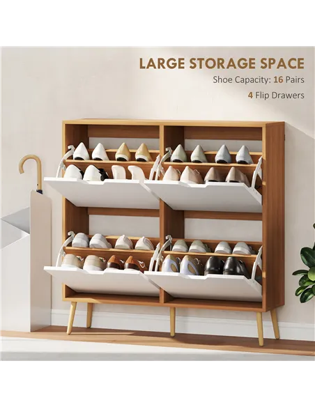 HOMCOM Shoe Storage Cabinet, 4 Flip Drawers, Shoe Organizer for 8-16 Pairs of Shoes, Natural