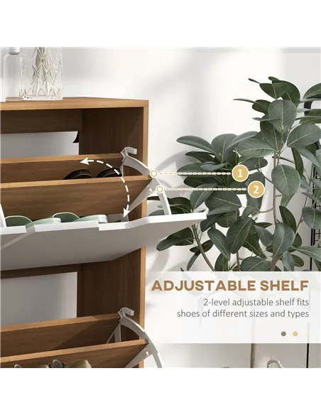 HOMCOM Shoe Storage Cabinet, 4 Flip Drawers, Shoe Organizer for 8-16 Pairs of Shoes, Natural