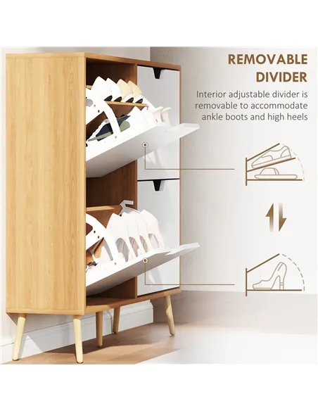 HOMCOM Shoe Storage Cabinet, 4 Flip Drawers, Shoe Organizer for 8-16 Pairs of Shoes, Natural