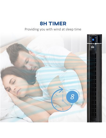 HOMCOM 42" Anion Tower Fan Cooling for Bedroom with 3 Speed, 3 Modes, 8h Timer, Oscillating, LED Panel, Remote Controller, Black