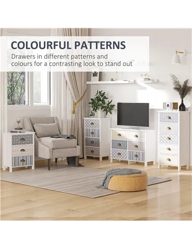 HOMCOM Bedside Table Set of 2 Chest of 3 Drawers Shabby Chic Nightstands with Metal Handle Sofa Side Table for Living Room, Bedr