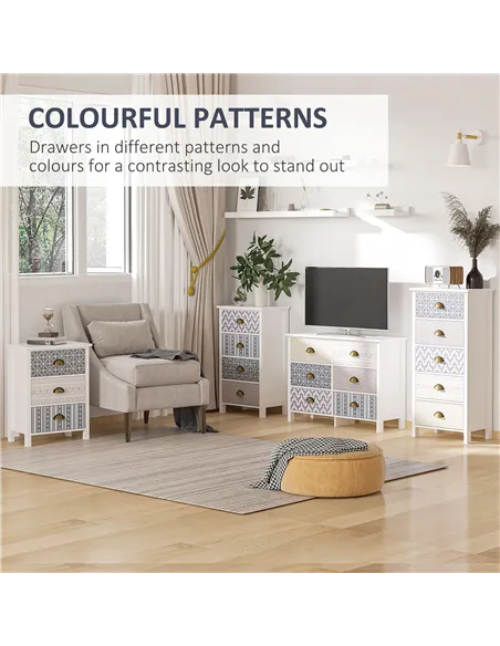 HOMCOM Bedside Table Set of 2 Chest of 3 Drawers Shabby Chic Nightstands with Metal Handle Sofa Side Table for Living Room, Bedr