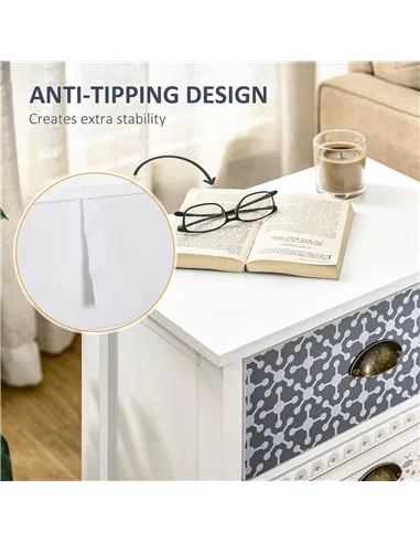 HOMCOM Bedside Table Set of 2 Chest of 3 Drawers Shabby Chic Nightstands with Metal Handle Sofa Side Table for Living Room, Bedr